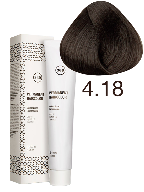 фото Перманентный краситель для волос серии 360 4.18 каштан пепельно-коричневый, 100 мл 