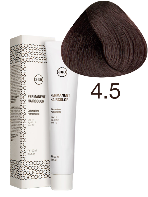 фото Перманентный краситель для волос серии 360 4.5 коричневый махагон, 100 мл 