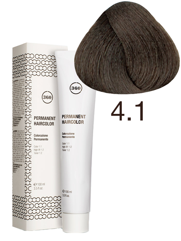 фото Перманентный краситель для волос серии 360 4.1 темный коричневый пепельный, 100 мл 
