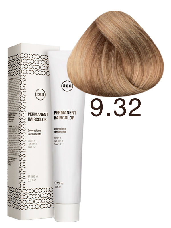 фото Перманентный краситель для волос серии 360 9.32 очень светлый блондин золотисто-фиолетовый, 100 мл 