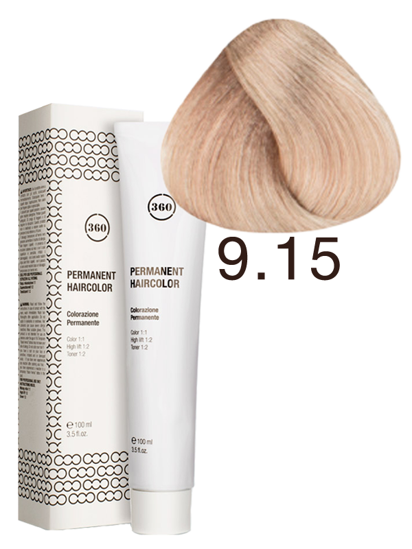 фото Перманентный краситель для волос серии 360 9.15 очень светлый блондин пепельно-махагоновый, 100 мл 